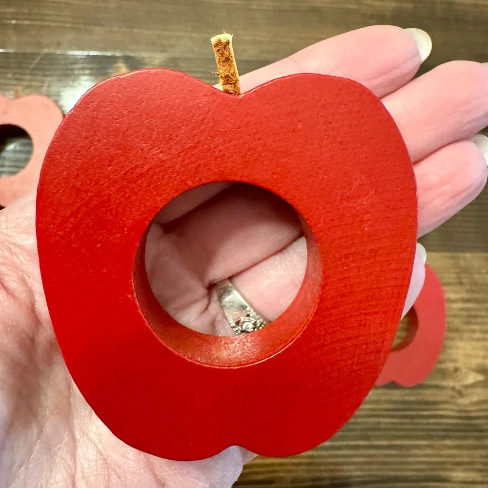 Vintage Wooden Red‎ Apple Napkin Rings Set of 8